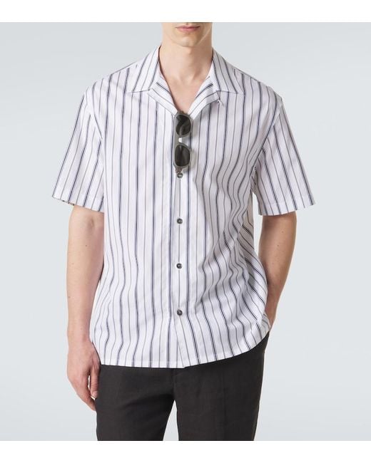 Brioni White Striped Cotton Poplin Bowling Shirt for men