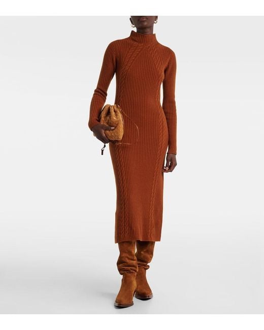 Max Mara Brown Zelanda Wool-Blend Midi Dress
