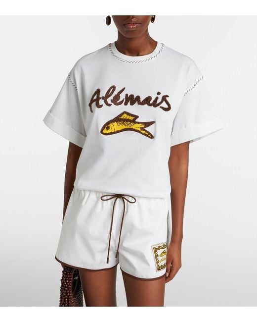 ALÉMAIS White Scuba Embroidered Cotton T-Shirt