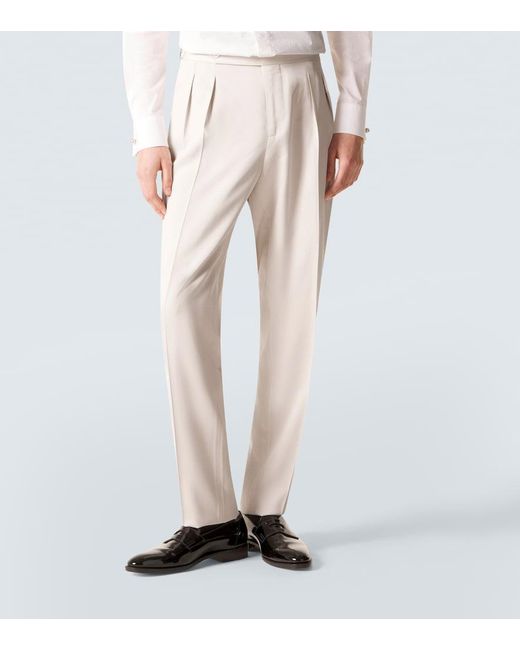 Brunello Cucinelli Natural Silk Straight Pants for men