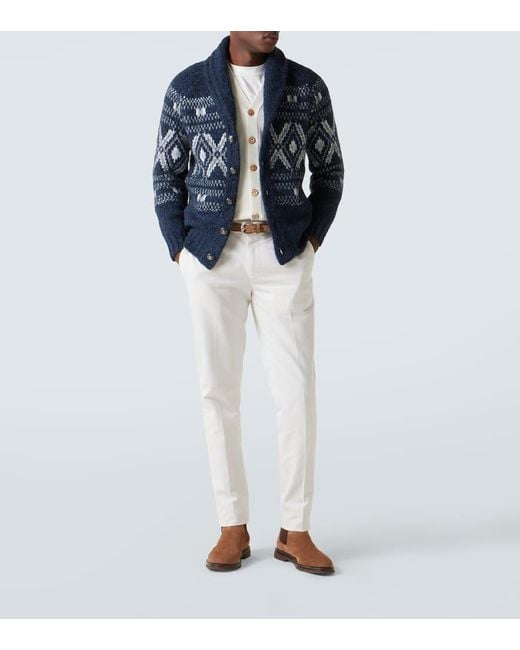 Brunello Cucinelli Blue Fair Isle Alpaca Wool-Blend Cardigan for men