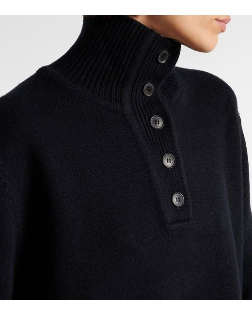Nili Lotan Blue Cashmere Buttoned Turtleneck Sweater