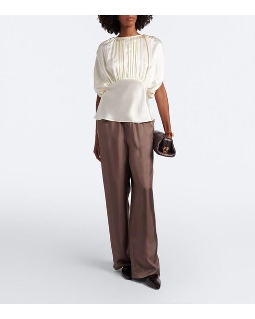 TOVE White Peta Draped Peplum Silk Satin Top