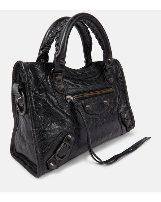 Balenciaga Black Le City Mini Textured-Leather Bag