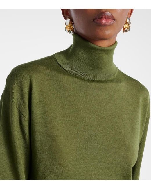 Saint Laurent Green Wool, Cashmere, And Silk Turtleneck Sweater