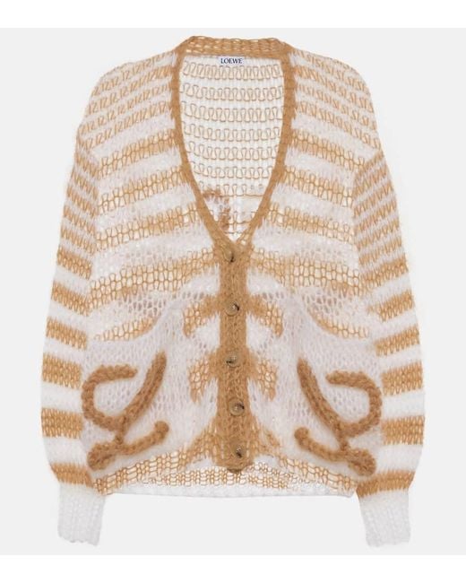 Loewe Natural Anagram Striped Mohair-Blend Cardigan
