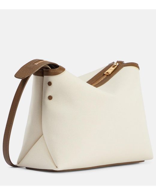Khaite Natural Lina Leather-Trimmed Canvas Crossbody Bag