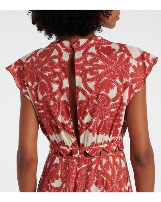 Poupette Red Noreen Printed Cotton Maxi Dress