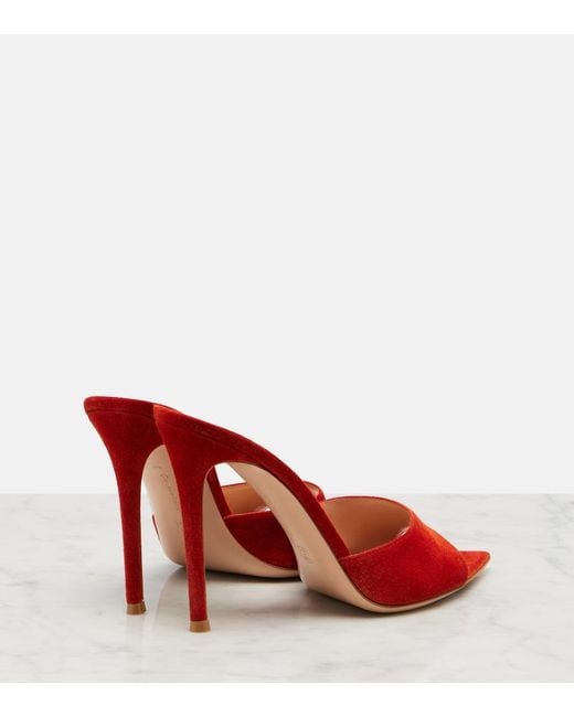 Gianvito Rossi Red Elle Suede Mules