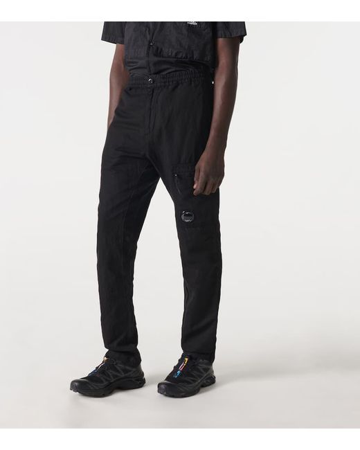 Pantaloni regular in cotone e lino di C P Company in Black da Uomo