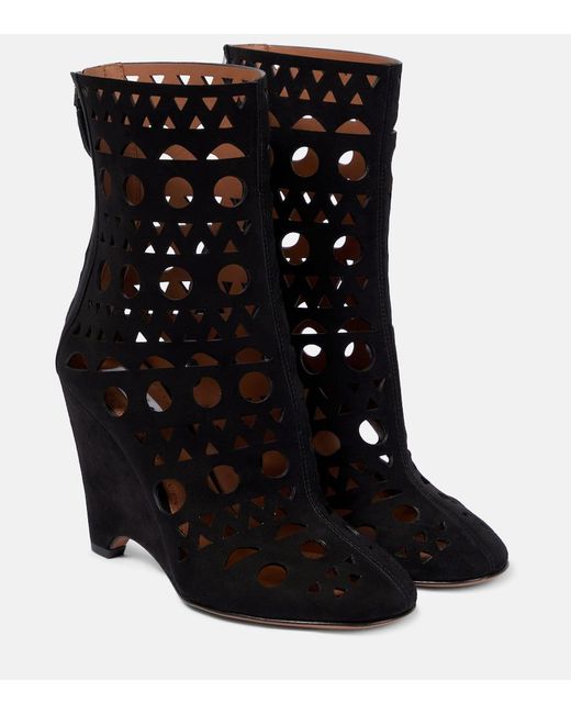 Alaïa Black Ankle Boots Vienne Aus Veloursleder