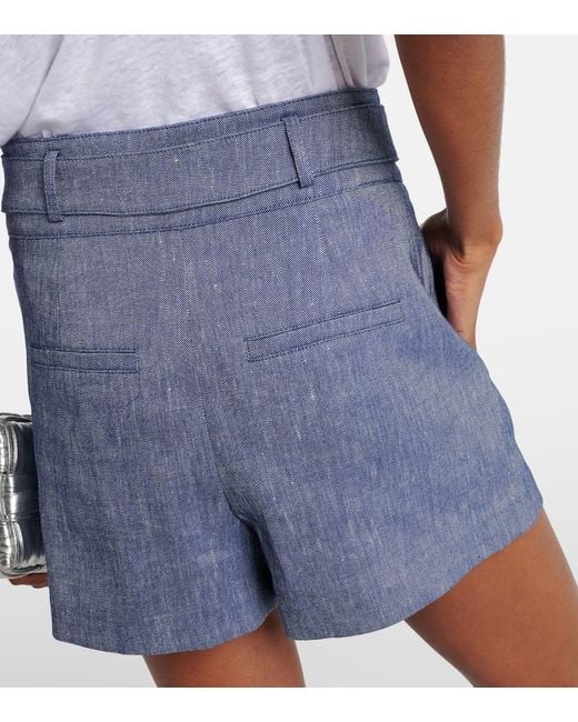 Veronica Beard Blue Runo High-Rise Linen-Blend Shorts