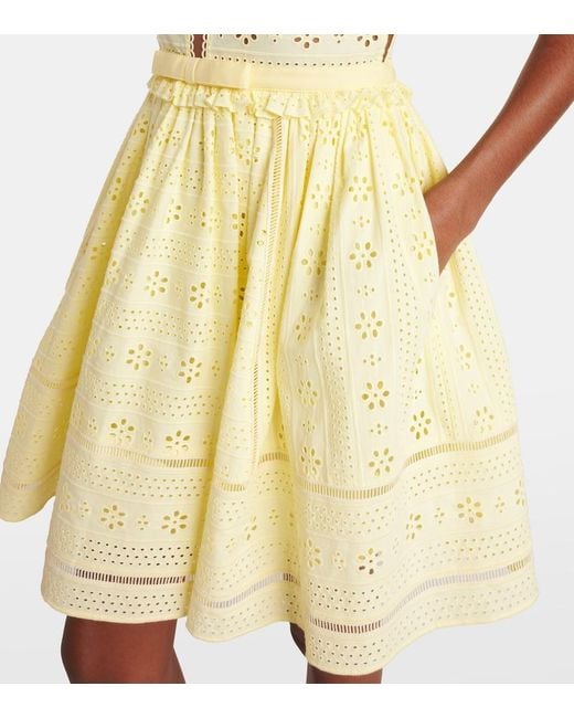 Self-Portrait Yellow Broderie Anglaise Cotton Minidress