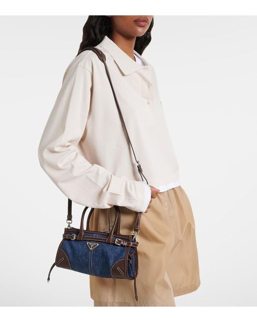 Prada Blue Bonnie Small Denim Top-Handle Bag