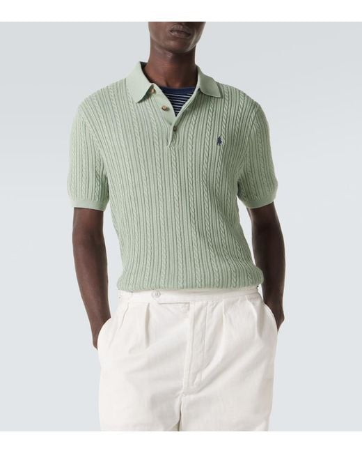 Polo Ralph Lauren Green Cable-Knit Cotton Polo Shirt for men