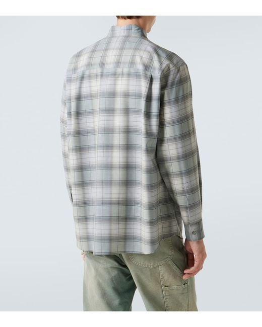 Auralee Gray Checked Wool Shirt for men