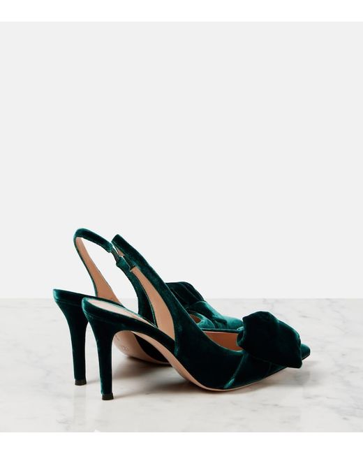 Gianvito Rossi Green 85 Bow-Detail Velvet Slingback Pumps