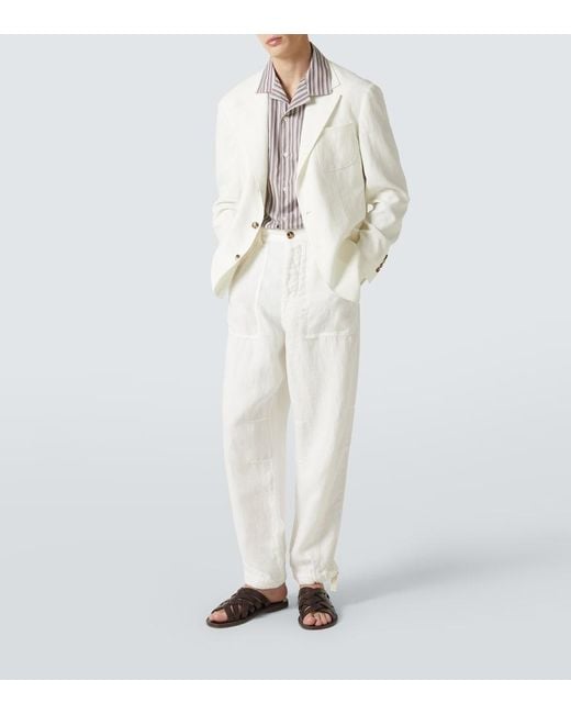 Brunello Cucinelli Brown Striped Cotton Bowling Shirt for men