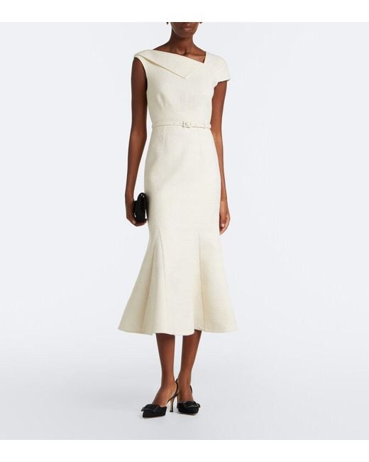 Roland Mouret Natural Belted Asymmetric Boucle Cocktail Dress