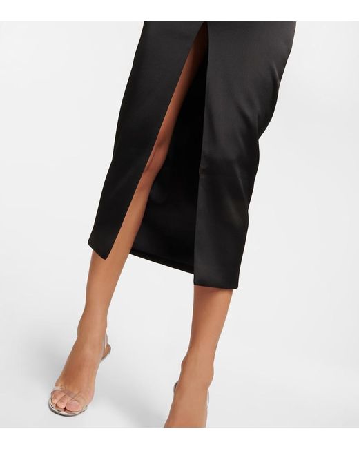 Rasario Black Off-Shoulder Satin Midi Dress
