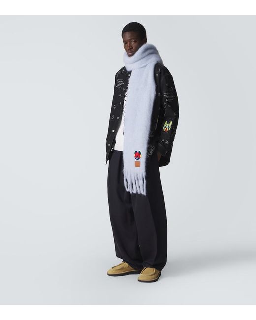 Loewe White Embroidered Mohair And Wool Scarf for men