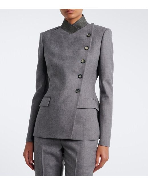 McQueen Gray Double-Breasted Peplum Wool Blazer