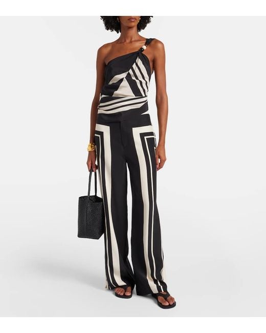 Sir Black Pietra Printed Silk Crepe Wide-Leg Pants
