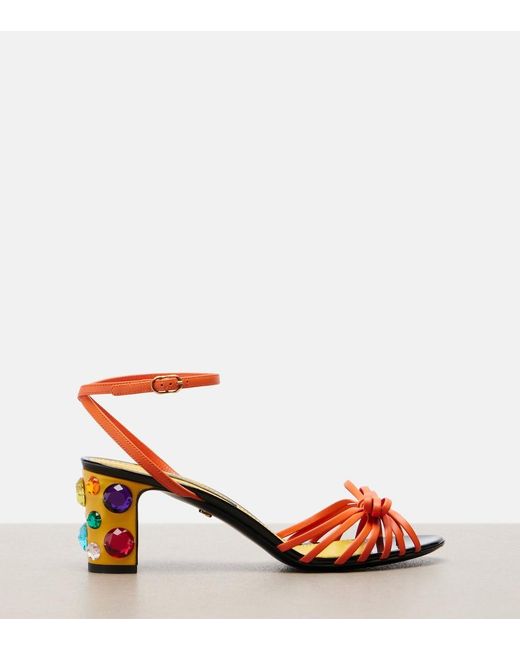 Dolce & Gabbana Red Keira Embellished Leather Sandals