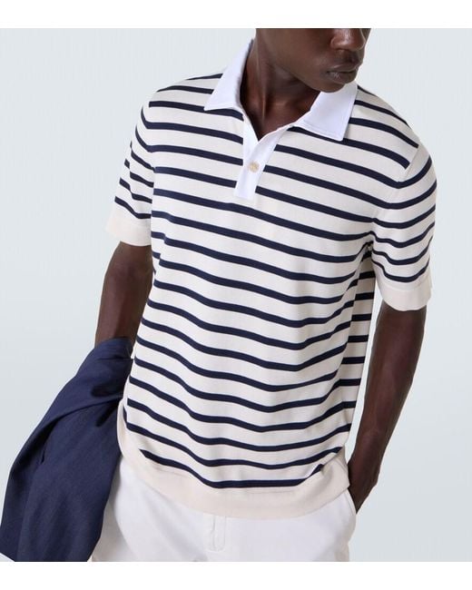 Brunello Cucinelli Blue Striped Cotton Polo Shirt for men