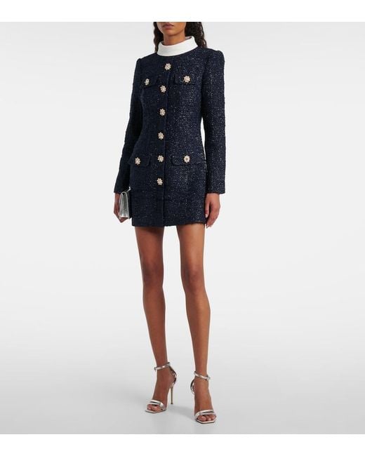 Self-Portrait Blue Boucle Minidress