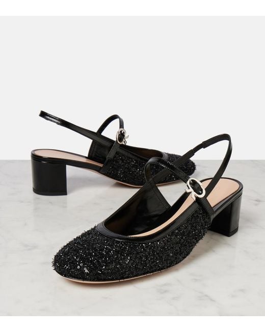 Gianvito Rossi Black Leather-Trimmed Slingback Pumps