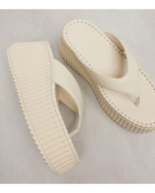Chloé Nama 80 Leather Platform Thong Sandals in White | Lyst