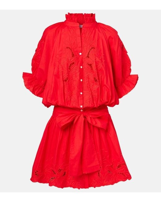 Juliet Dunn Red Broderie Anglaise Cotton Poplin Minidress