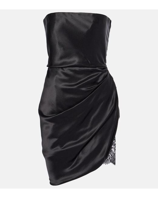 Saint Laurent Satin Mini Dress in Black | Lyst