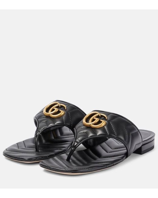 Sandalias de piel con GG Gucci de color Black