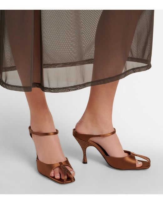 Herbert Levine Brown Hidden Gem Embellished Satin Mules