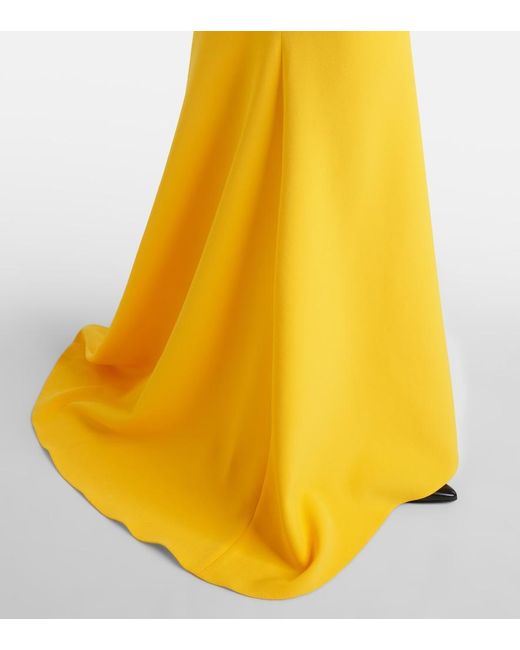 Safiyaa Yellow Loura Off-Shoulder Crepe Gown