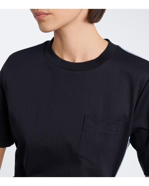 Sacai Black Layered Cotton Jersey And Poplin Top