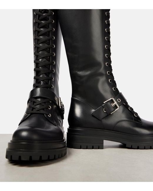 Gianvito Rossi Black Lace-Up Leather Knee-High Boots