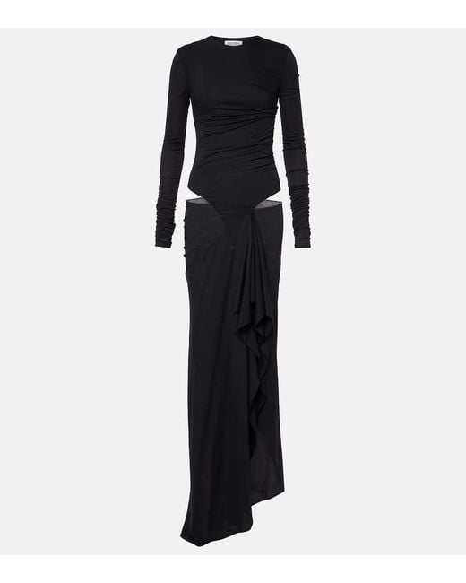 Vestido Largo Drapeado Semitransparente The Attico de color Black