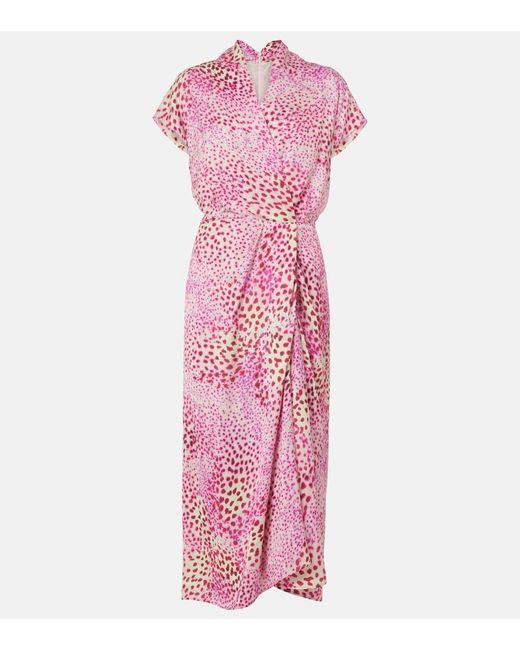 Dries Van Noten Women's Pink Printed Satin Midi Dress