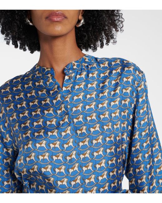 Max Mara Blue Bedrucktes Minikleid Aus Seiden-Twill