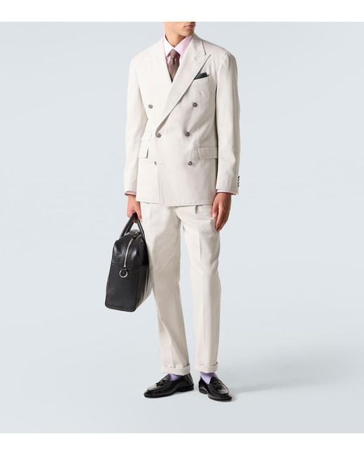 Dunhill White Cotton And Cashmere Straight Pants for men