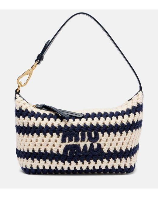 Miu Miu Blue Logo Crochet Shoulder Bag