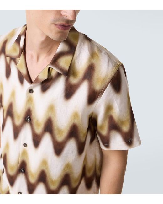 Commas Metallic Printed Linen Bowling Shirt for men