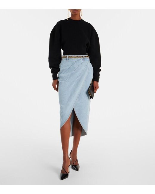 Nina Ricci Blue Draped Denim Midi Skirt