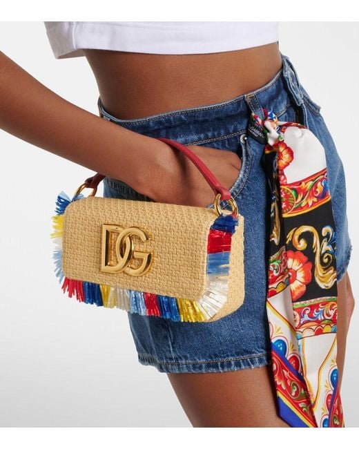 Dolce & Gabbana Blue 3.5 Small Raffia-Effect Crossbody Bag