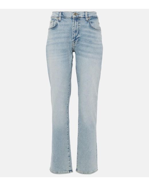 7 For All Mankind Blue Mid-Rise Straight Jeans Ellie