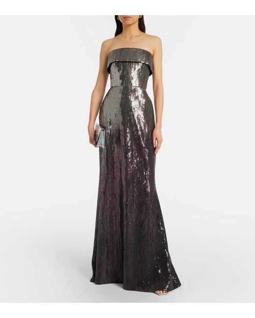 Elie Saab Black Sequined Strapless Bustier Gown