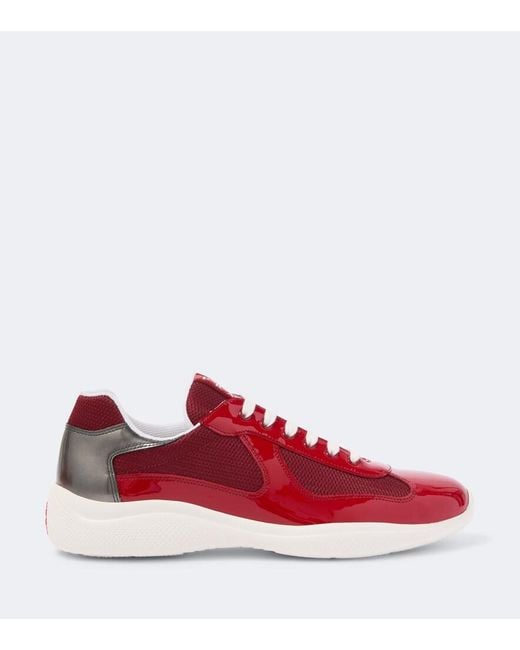 Prada Red America's Cup Leather-Trimmed Sneakers for men